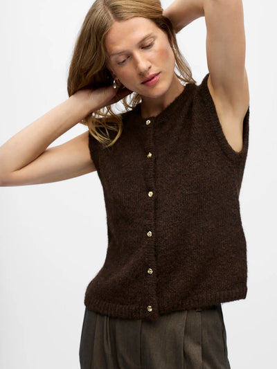 ObjSaggia Button Knit Vest Seal Brown