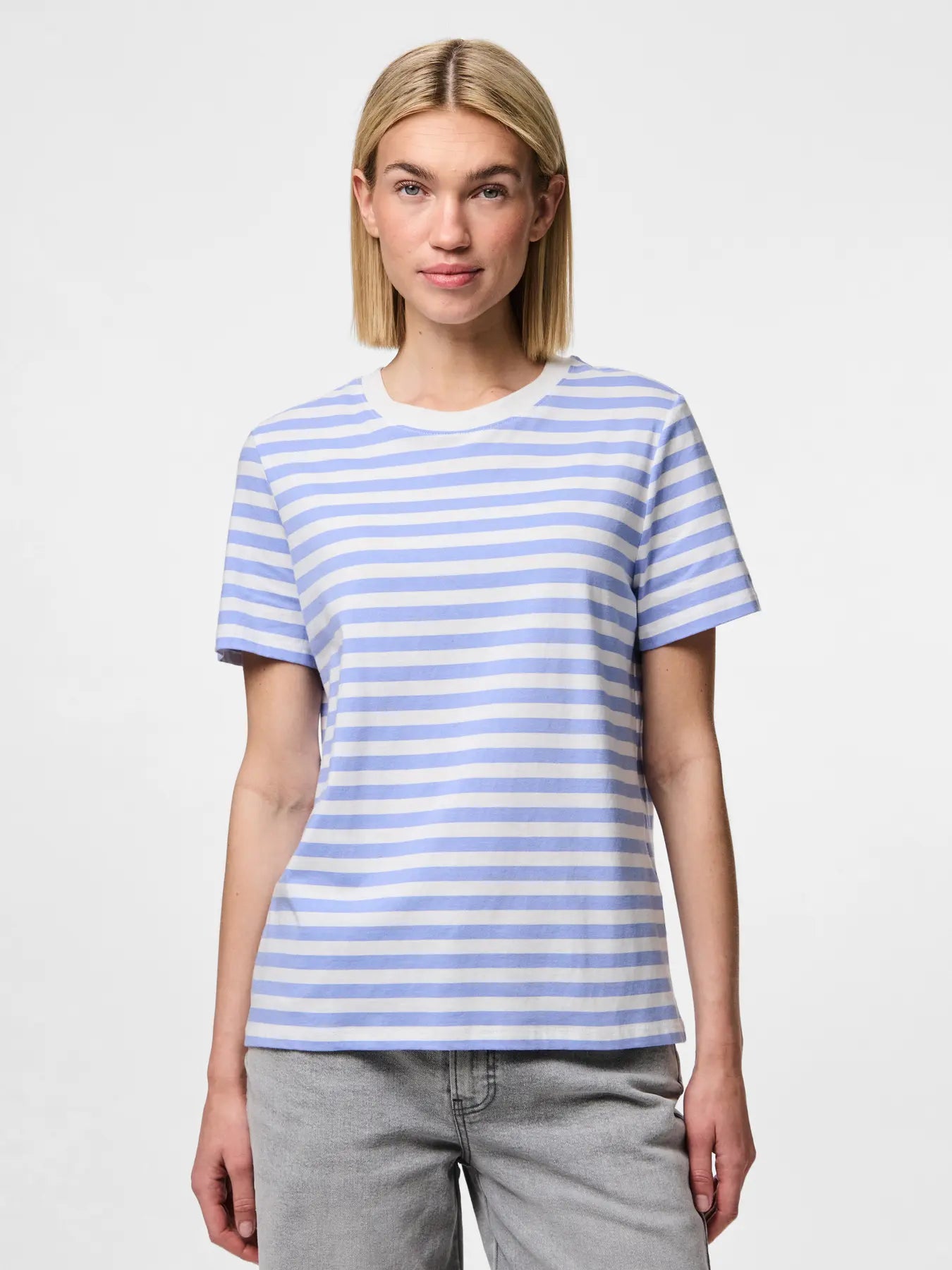 PcRia SS Bold Stripe Tee Cashmere Blue