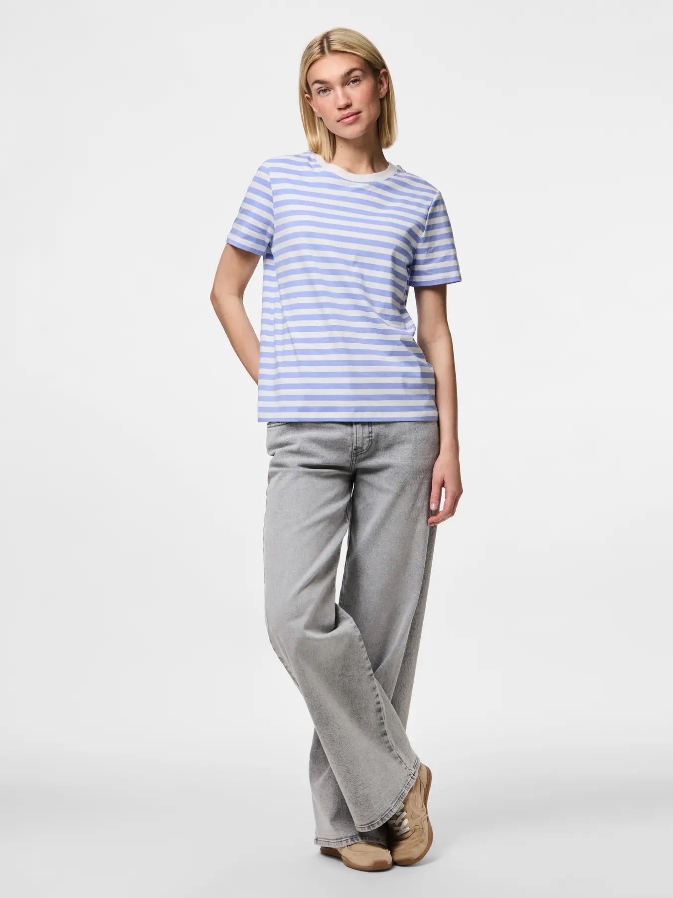 PcRia SS Bold Stripe Tee Cashmere Blue