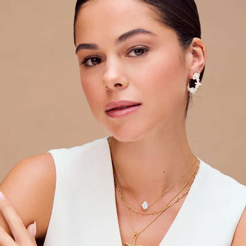 Mixed Pearl & Chip Hoop Earrings