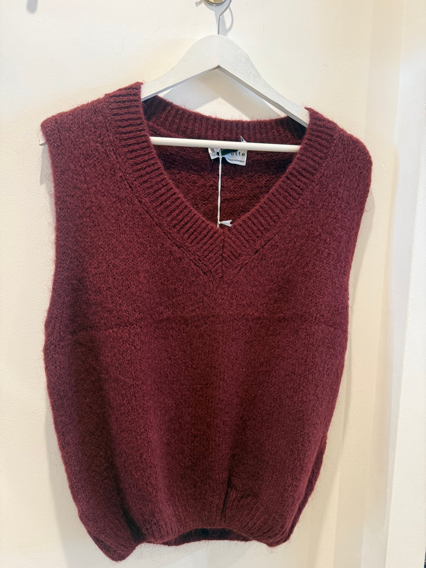 Mohair V-Neck Vest - Burgundy
