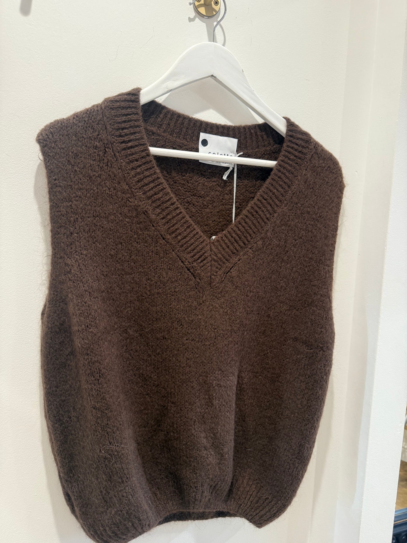 Mohair V-Neck Vest - Brown