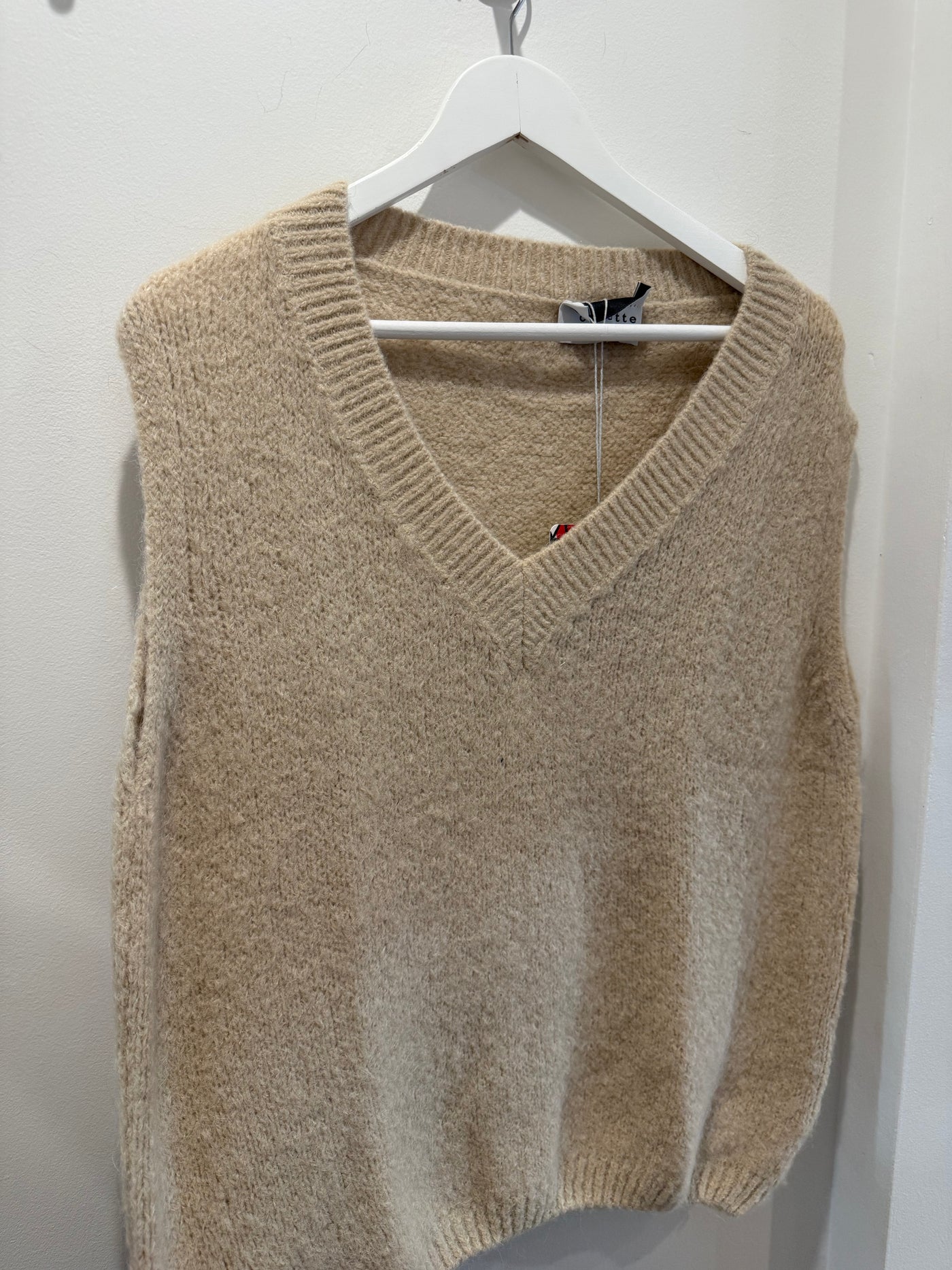 Mohair V-Neck Vest - Light Beige