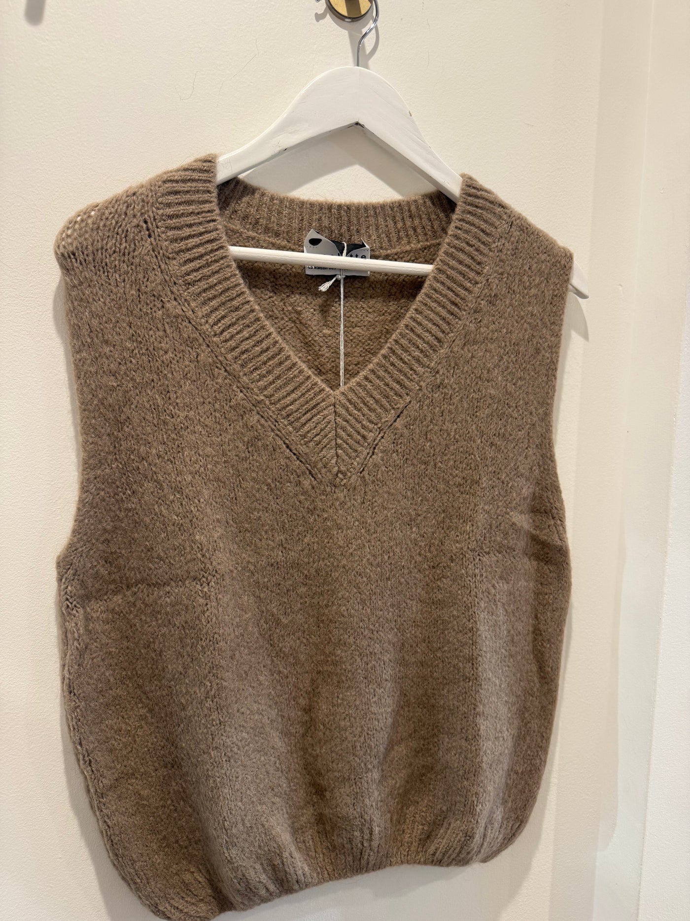 Mohair V-Neck Vest - Beige