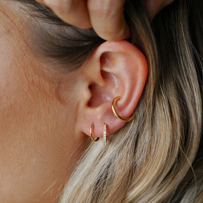 Pavé Huggie Hoop Earrings - Gold