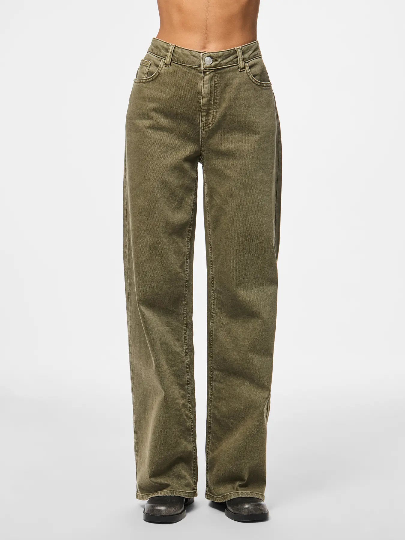 PcSilke Wide Coloured Jeans Olive