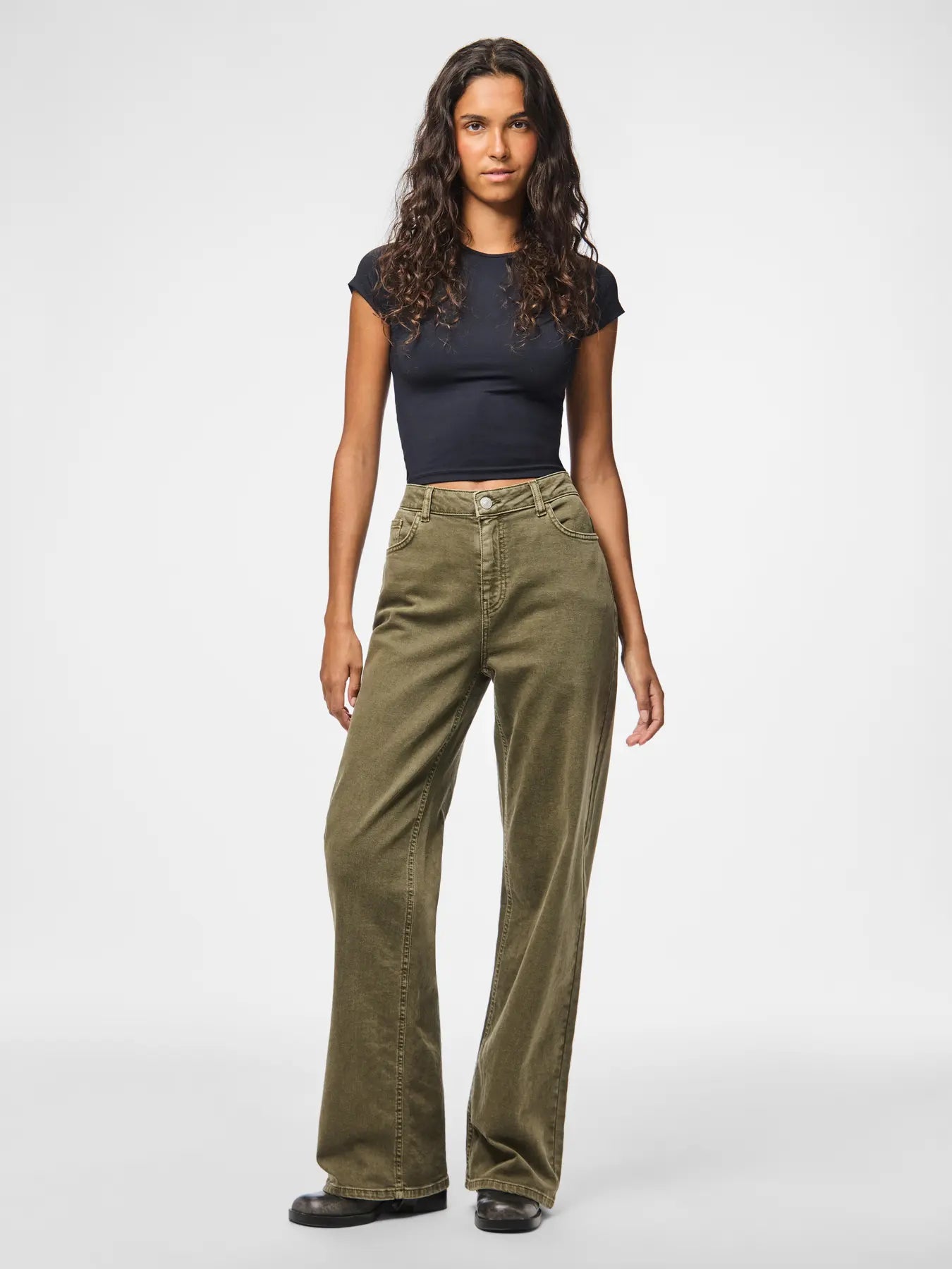 PcSilke Wide Coloured Jeans Olive