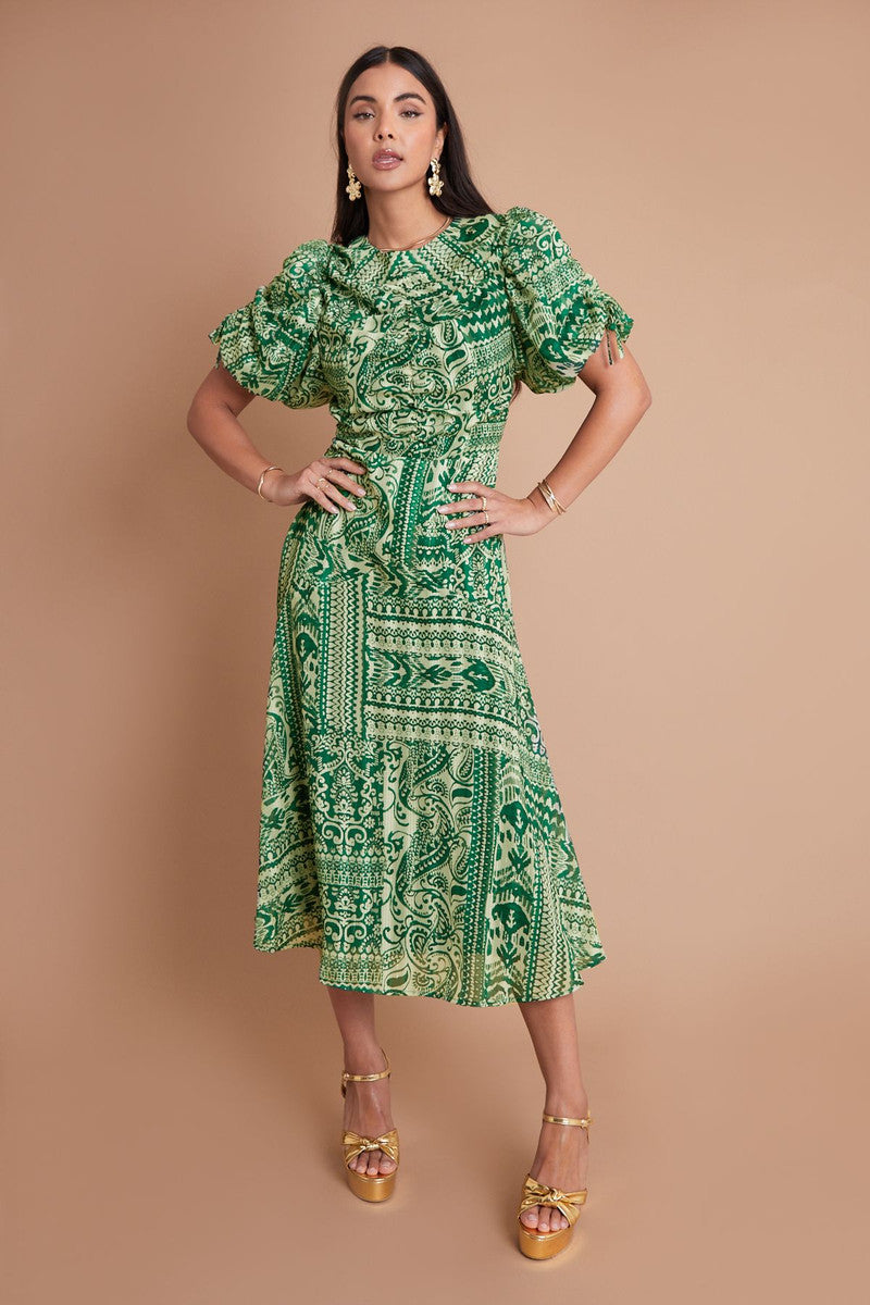 Green Paisley Midi Dress