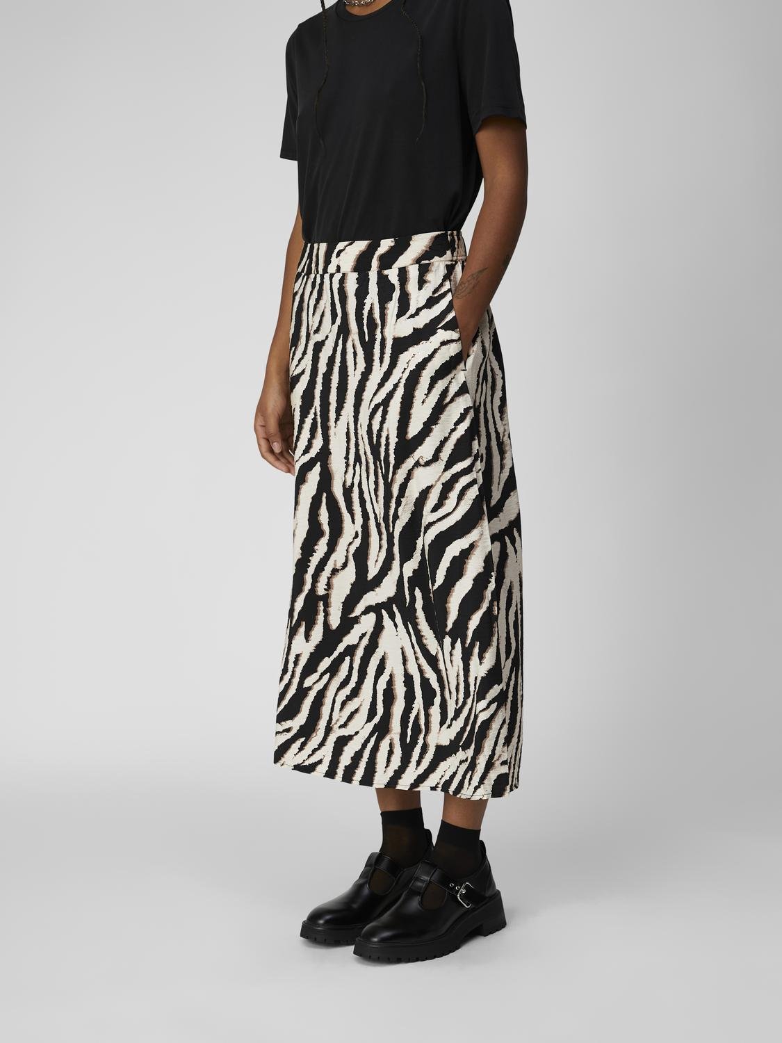 Zebra Print Midi Skirt