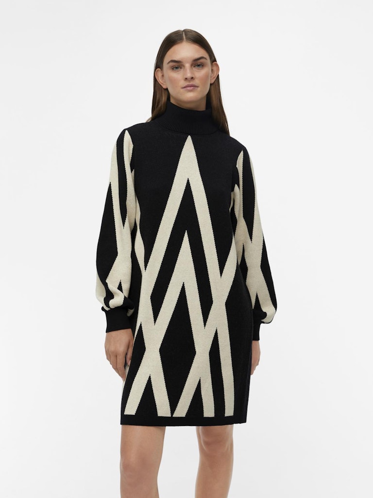 ObjRay L/S Knit Rollneck Dress Black/Sandshell