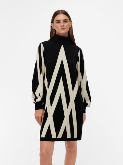 ObjRay L/S Knit Rollneck Dress Black/Sandshell