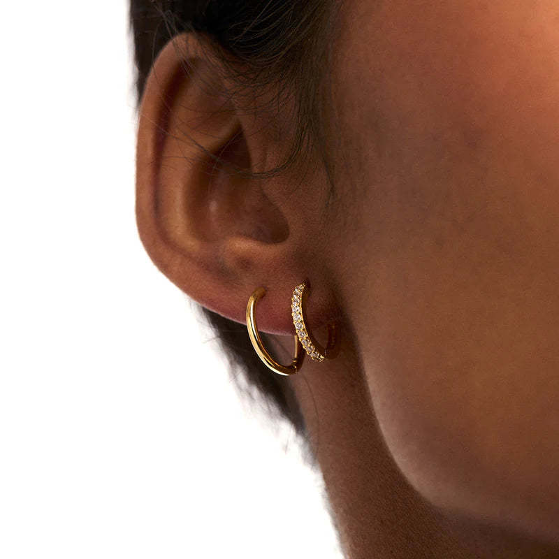 Pavé Huggie Hoop Earrings - Gold