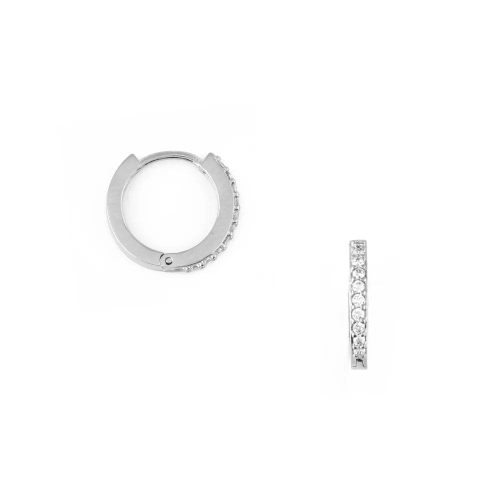 Pavé Huggie Hoop Earrings - Silver