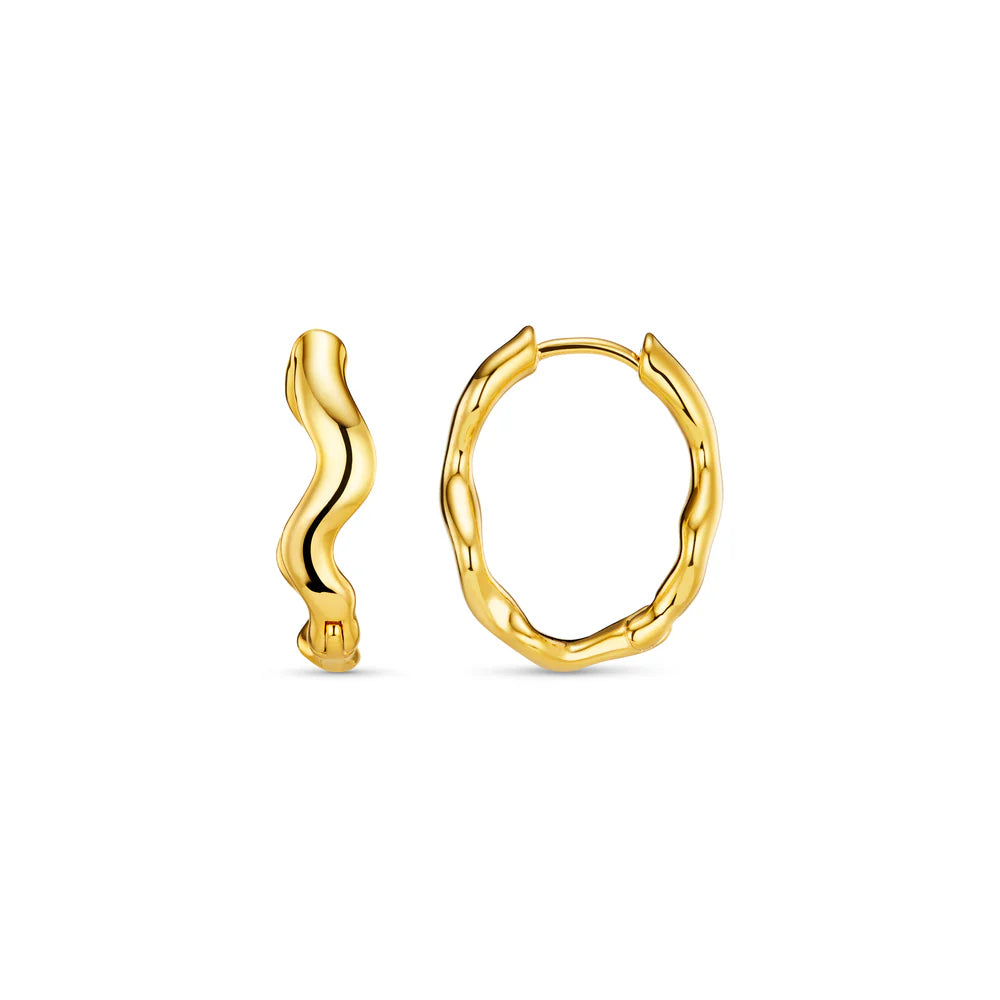 Organic Wave Oval Hoop Earrings - Gold