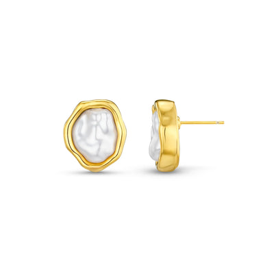 Organic Molten Pearl Stud Earrings