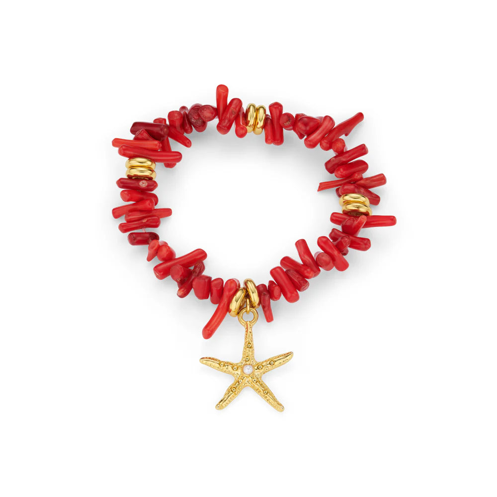 Red Coral Chip & Starfish Bracelet