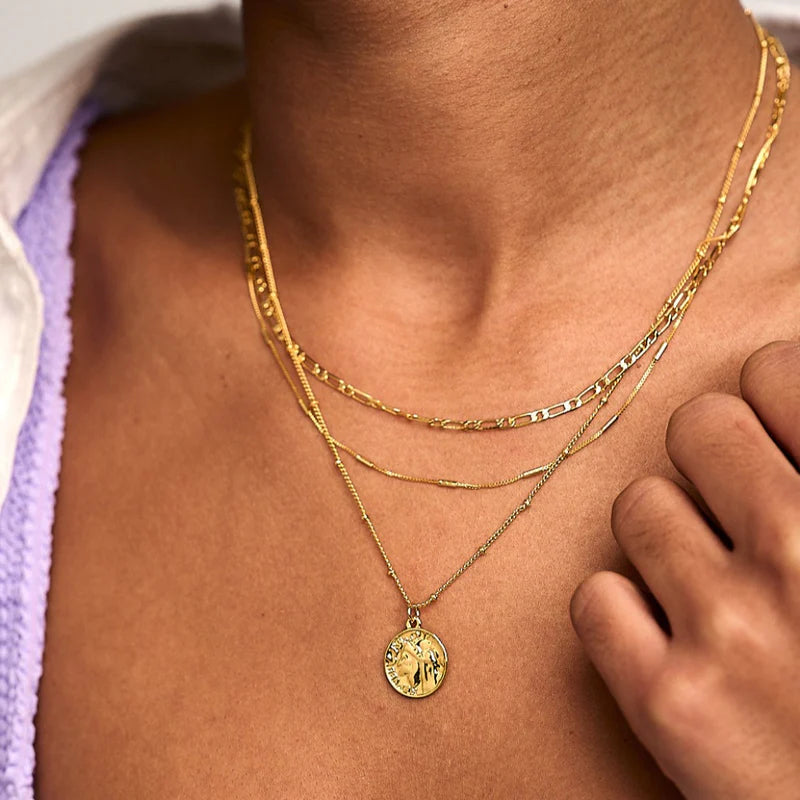 Multi Row Coin Necklace - Gold