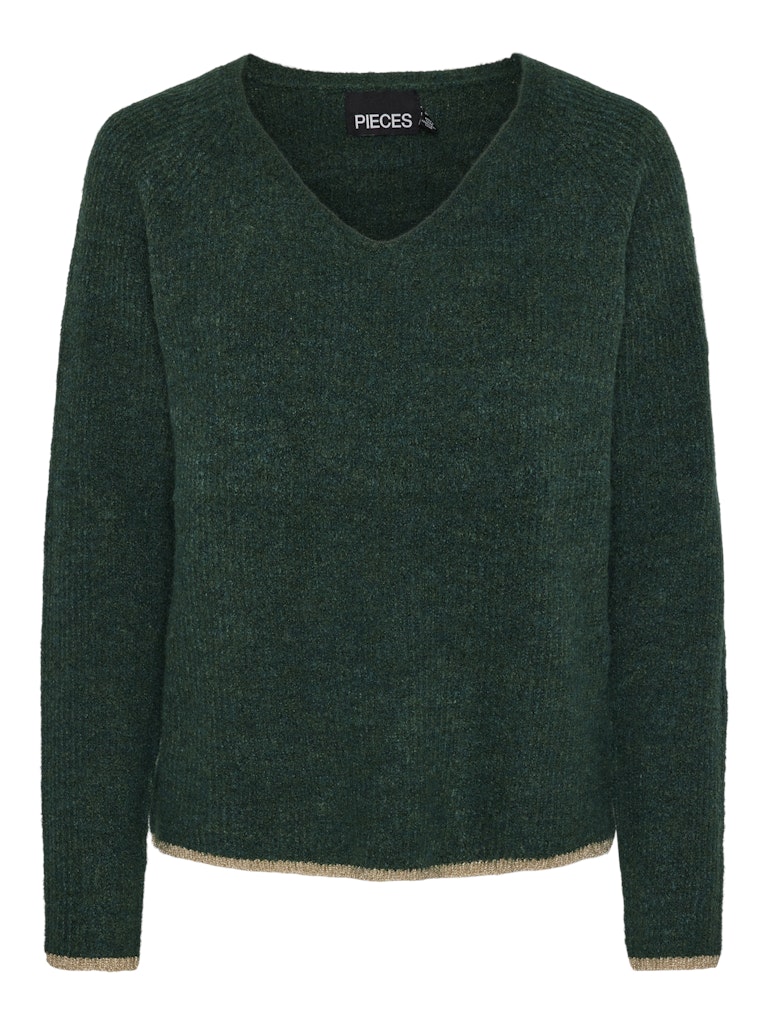 PcEllen V-Neck  Knit Trekking Green