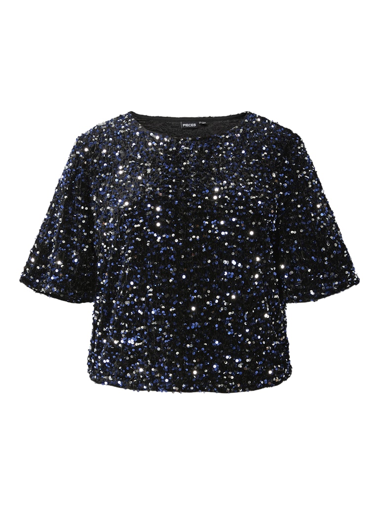 PcKam SS Sequin Top Bellweather Blue