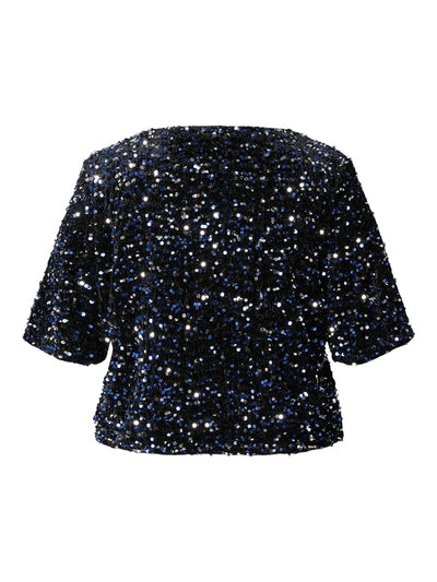 PcKam SS Sequin Top Bellweather Blue