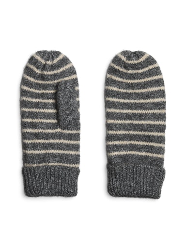 PcNorma Stripe Mittens Dark Grey/Bright White