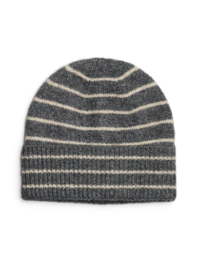 PcNorma Stripe Knit Hat Dark Grey/Bright White