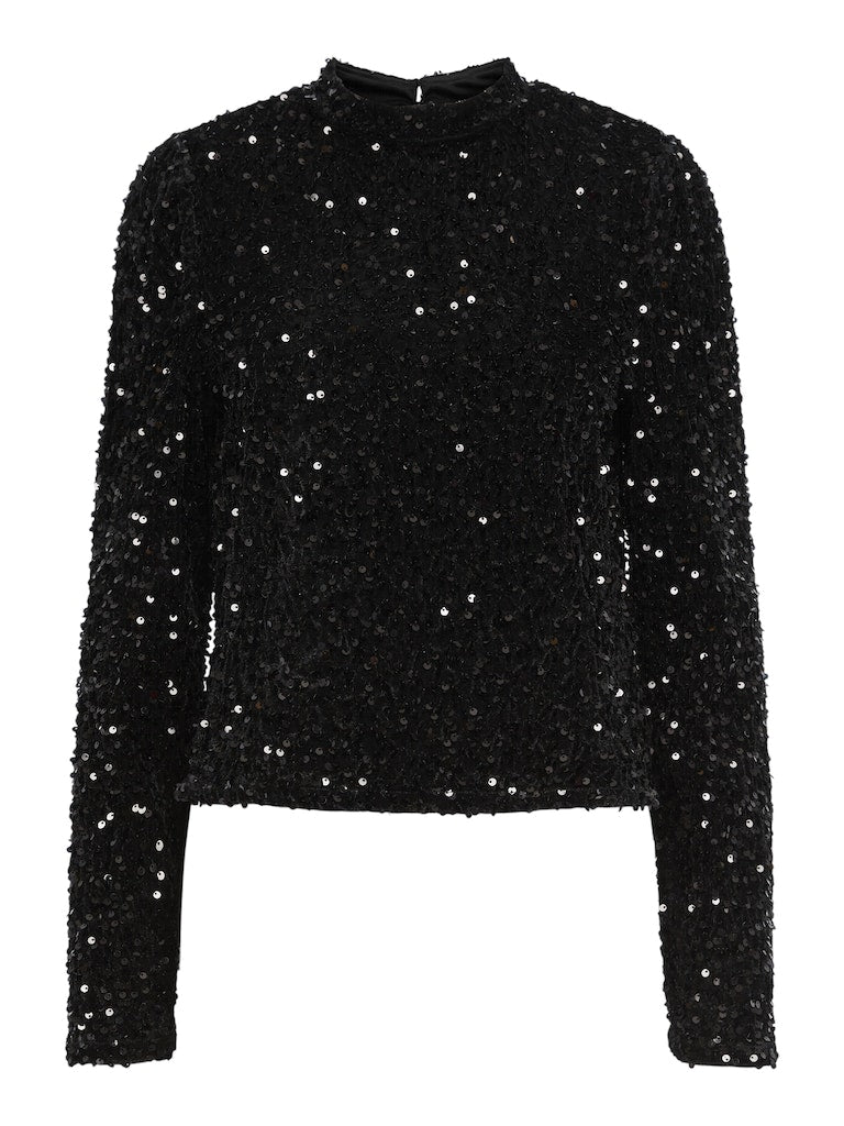 PcKam LS Sequin Top Black