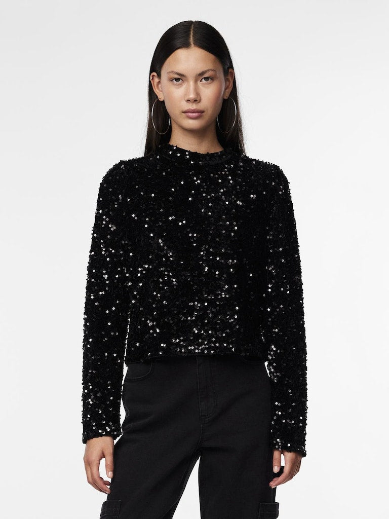 PcKam LS Sequin Top Black