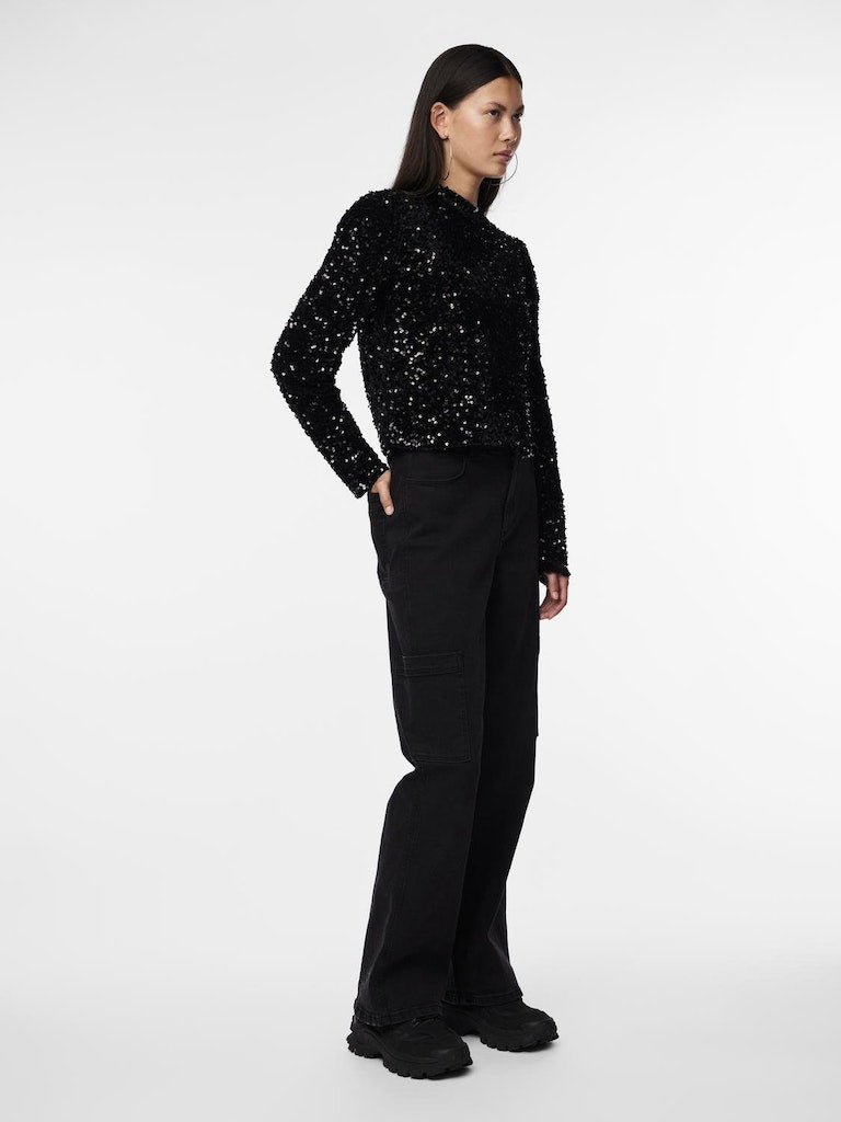 PcKam LS Sequin Top Black