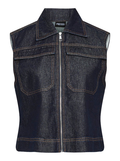 PcNevin Denim Vest Dark Blue