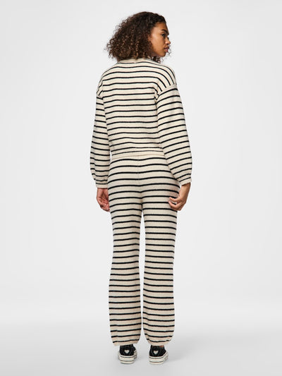 PcPenna Striped Sweatshirt Whitecap Black