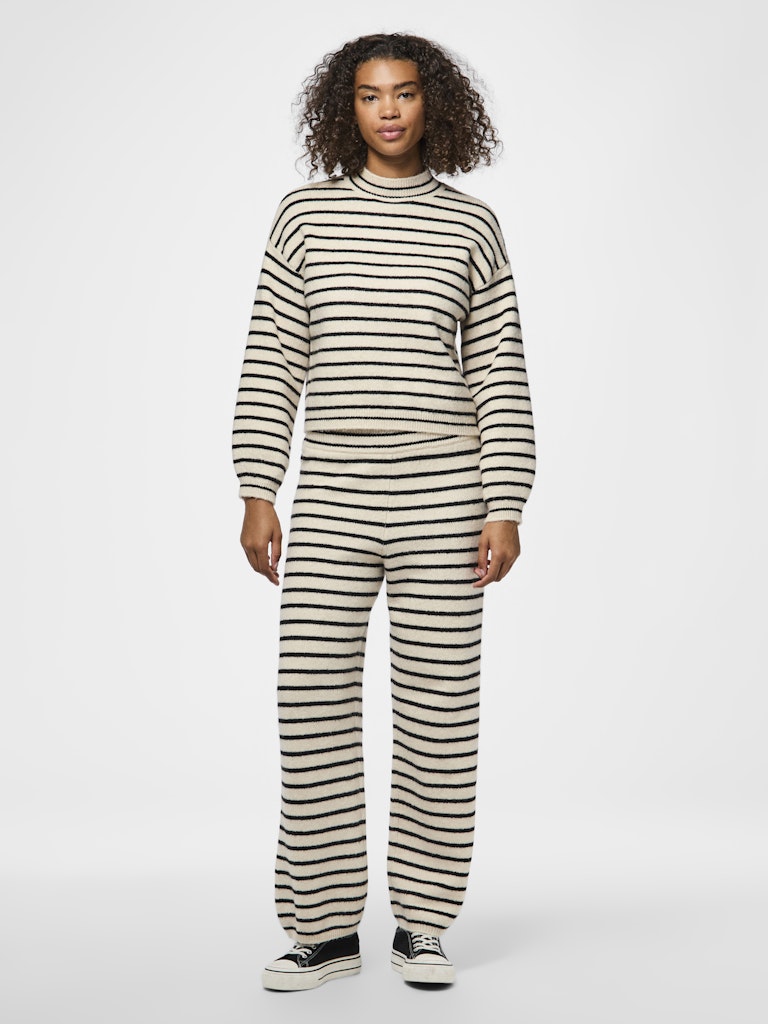 PcPenna Striped Sweatshirt Whitecap Black