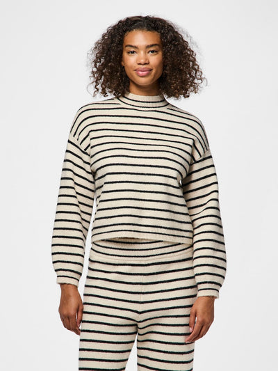 PcPenna Striped Sweatshirt Whitecap Black