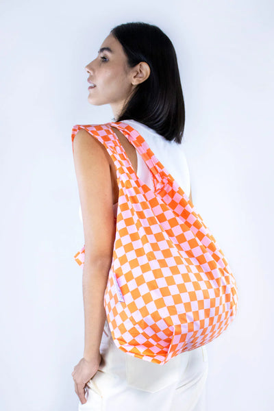 Reusable Bag Checkerboard Pink & Orange