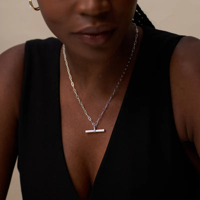 Chunky T-Bar Mid Length Necklace - Silver