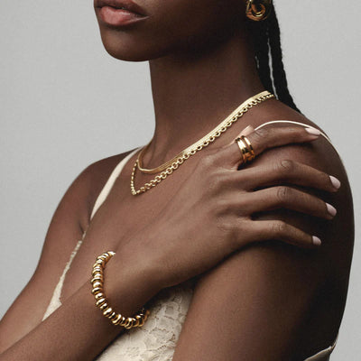 Polished Metal Nugget Stretch Bracelet Gold