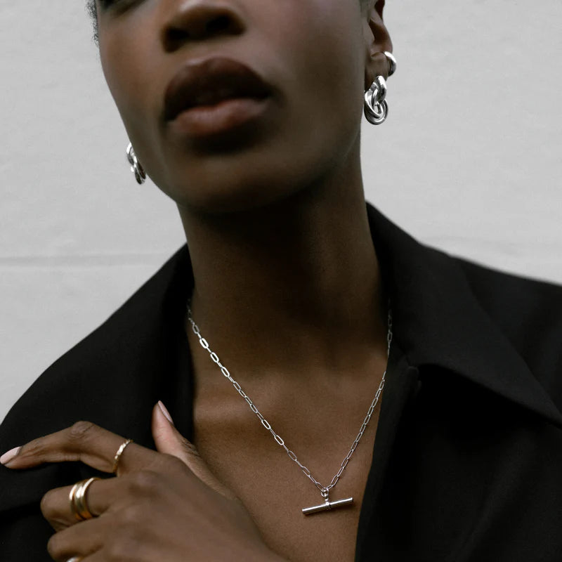 Chunky T-Bar Mid Length Necklace - Silver