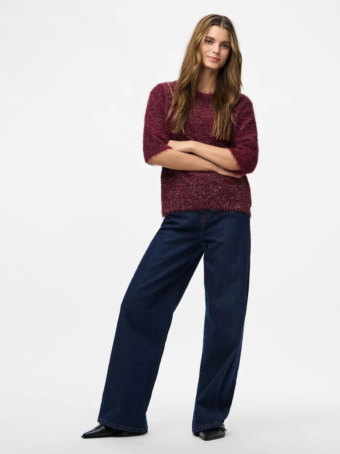 PcMie SS Knit Tawny Port