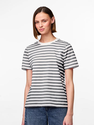 PcRia SS Bold Stripe Tee Ultimate Grey