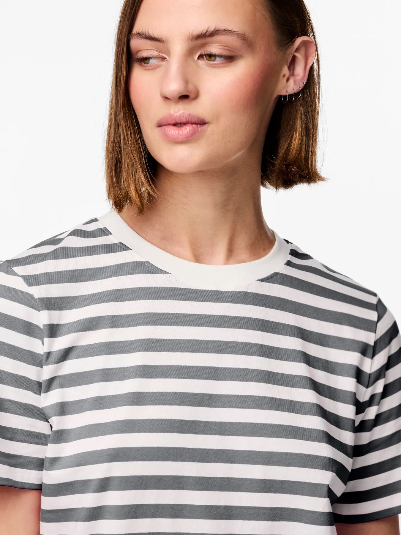 PcRia SS Bold Stripe Tee Ultimate Grey