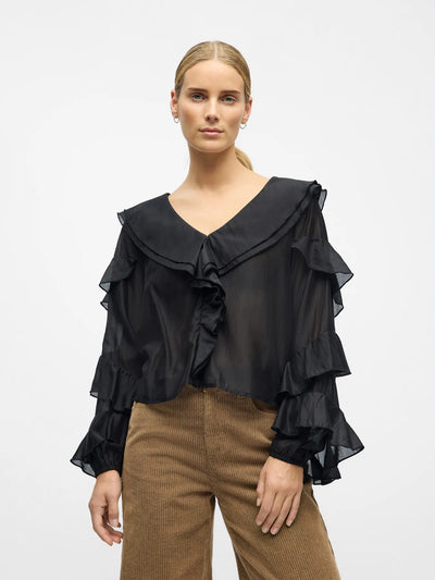 ObjZiva Ruffle Top Black