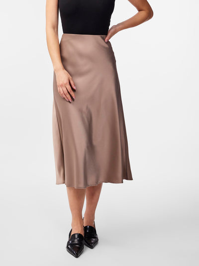 Brown Satin Midi Skirt Y.A.S