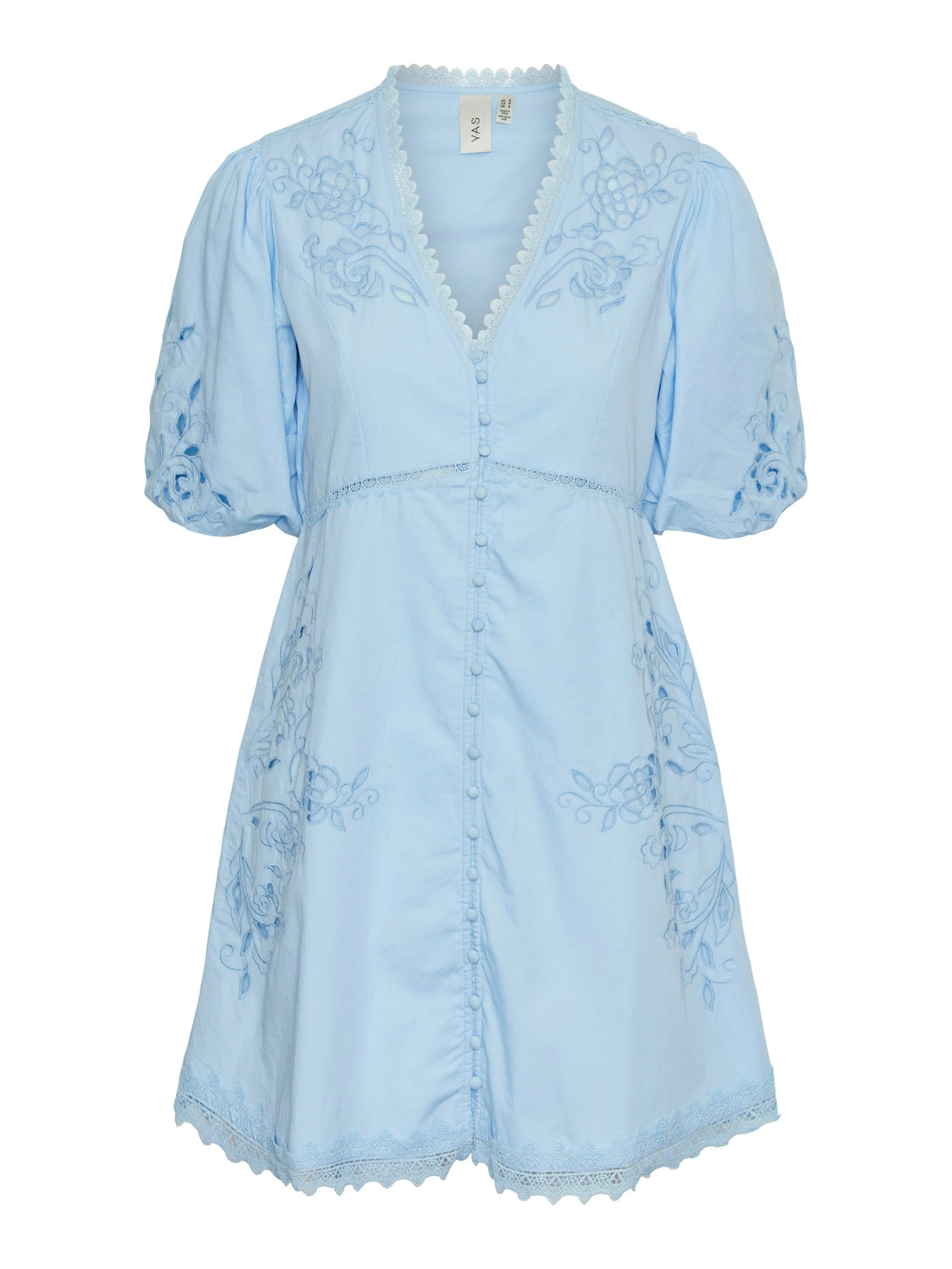 Blue embroidered occasion dress