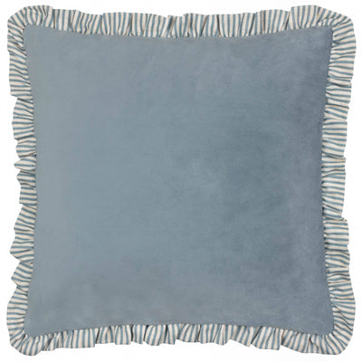 Solene Ruffle Matte Velvet Cushion Blue: Blue 45 x 45cm