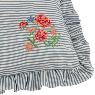 Martha Embroidered Ruffle Cushion Blue: Blue 50 x 50cm