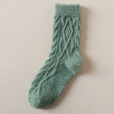 Women's Winter Wool Socks - Thick Cable Knit Warm Socks: Green