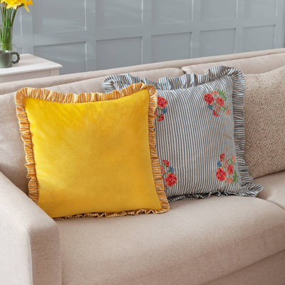 Martha Embroidered Ruffle Cushion Blue: Blue 50 x 50cm