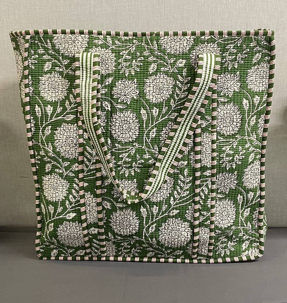 100% Cotton Kantha Quilted Boho Reversible Floral Tote Bag
