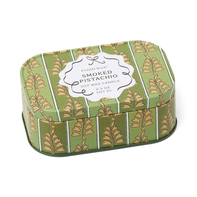 Cherie 4.5oz/127g Printed Tin Candle - Green & Khaki - Smoked Pistachio