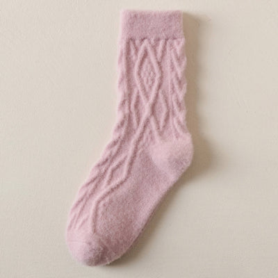 Women's Winter Wool Socks - Thick Cable Knit Warm Socks: Pink